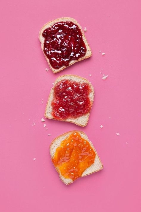 Fruit Preserves Aesthetic, Bread With Jam, Toast Photography, Jam Photography, Jamming Aesthetic, Food Top View, Jam Bread, Jam On Toast, Bread Photography