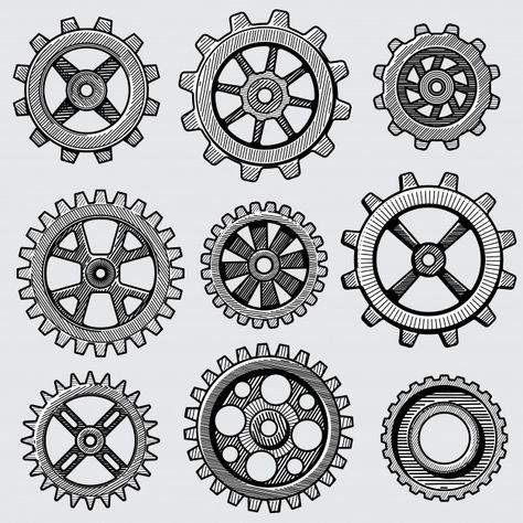 Retro sketch mechanical gears. hand draw... | Premium Vector #Freepik #vector #vintage #design #technology #circle Vintage Saat, Gear Drawing, Steampunk Drawing, Gear Tattoo, Cog Wheel, Factory Machine, Steampunk Tattoo, 하울의 움직이는 성, Steampunk Aesthetic