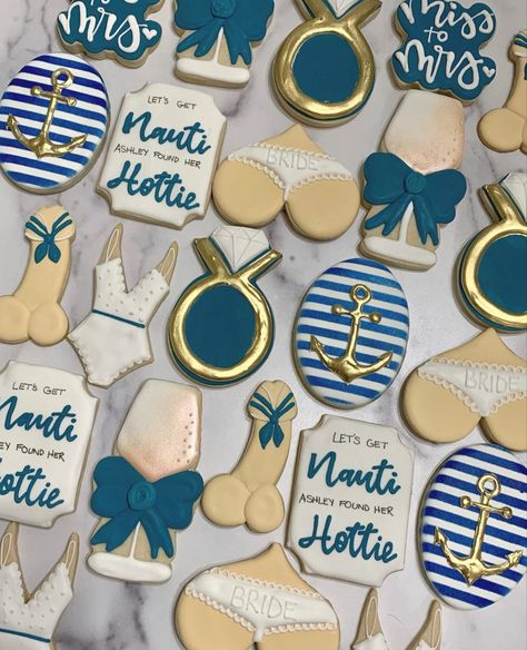 Nauti Bride Bachelorette, Last Sail Before The Veil Cookies, Put In Bay Bachelorette Party, Nautical Bridal Shower Cookies, Batchloret Party Ideas Lake, Lake House Bachelorette Party Theme, Boat Themed Bachelorette Party, Let’s Get Nauti Bachelorette, Bachelorette Party Nautical Theme