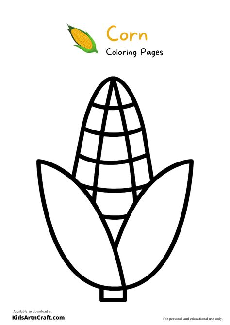 Corn Coloring Pages For Kids – Free Printables Check more at https://www.kidsartncraft.com/corn-coloring-pages/ Corn Worksheet Preschool, Corn Preschool, Corn Template, Corn Coloring Page, Corn Printable, Corn Drawing, Printables Free Kids, Cloud Wallpaper, Baby Art