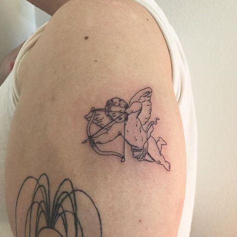 Cupid Tattoo, Cherub Tattoo, Grunge Tattoo, Bow Tattoo, 4 Tattoo, Geniale Tattoos, Dainty Tattoos, Aesthetic Tattoo, Dope Tattoos