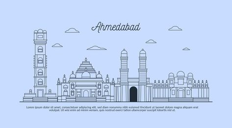 Linear sketch ahmedabad skyline | Free Vector #Freepik #freevector #background #travel #city #building Ahmedabad Skyline, City Outline, Travel City, Famous Places, Ahmedabad, Mehndi Designs, Graphic Resources, Line Art, Embroidery Designs