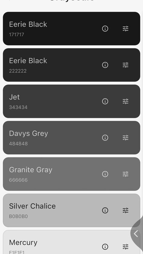 Greyscale Colour Palette, Iphone Color Palette, Shades Of Gray Color Palette, Greyscale Color Palette, Grayscale Color Palette, Black Pallete, Greyscale Palette, Colour Palette Black, Black Colour Palette