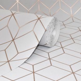 Superfresco Easy Myrtle Geo Grey Wallpaper 104158 Pink And Grey Wallpaper, Wallpaper Design For Bedroom, Rose Gold Wallpaper, Diy Wallpaper, Gold Wallpaper, Wallpaper Living Room, Wallpaper Bedroom, Easy Home Decor, Geometric Wallpaper