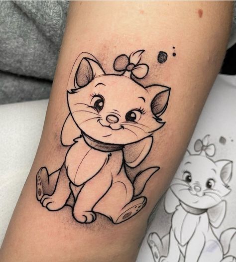 Marie Disney Tattoo, Marie Cat Tattoo, Disney Cat Tattoo, Marie Tattoo Aristocats, Marie Aristocats Tattoo, Aristocats Tattoo, Marie Tattoo, Bambi Tattoo, Cat Design Art