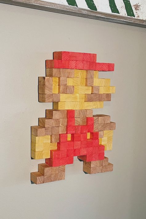 Mario 8-bit Wooden Pixel Fan Art - Etsy Nintendo Pixel Art, Super Mario Room, Mario Crafts, Mario Room, Space Kids Room, Room Work, 8bit Art, Mario Art, 8 Bits