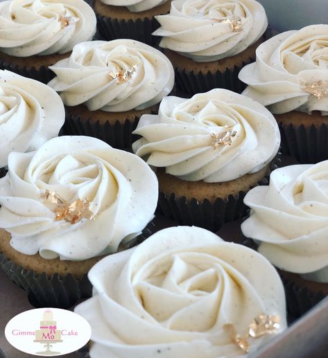 Cupcakes With Gold Leaf, Wedding Cupcakes White And Gold, Gold Leaf Cupcakes, Boho Wedding Cupcakes, White And Gold Cupcakes, Greek Goddess Party, Wedding Cup Cakes, White Wedding Cupcakes, Family Movie Night Ideas