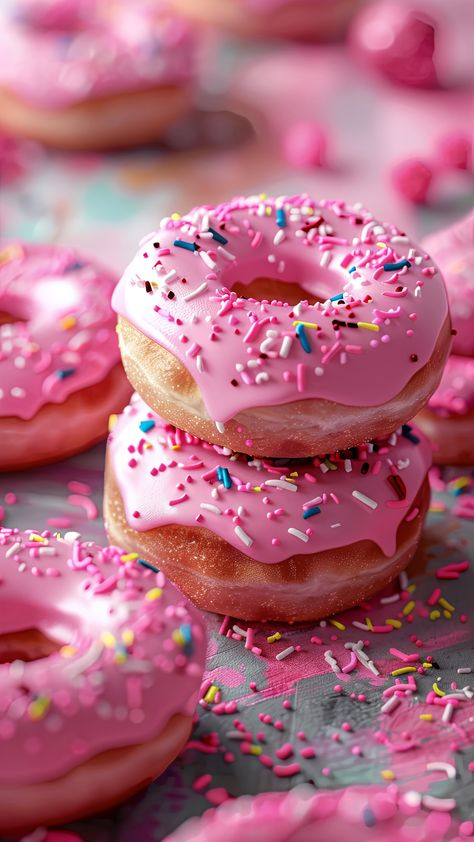 Sprinkles Aesthetic Wallpaper, Donuts Aesthetic Wallpaper, Pink Food Wallpaper, Doughnuts Photography, Sweets Wallpaper, Fruits Platter, Pink Phone Theme, Aesthetic Candy, Wallpapers Food