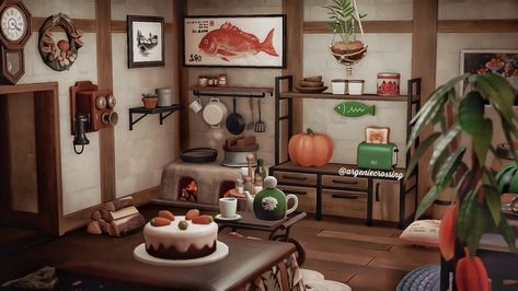 🤎🕊argenie on Instagram: “welcome to my cozy kitchen! 🐻🍂🌾” Japanese Kitchen Ideas, Japanese House Interior, Acnh Japanese, Asian Room, Japanese Living Room, Japanese Animals, Modern Wood Wall, Japanese Style House, Bedroom Drawing