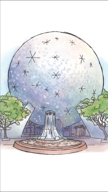 Disney World Clipart, Epcot Ball Drawing, Epcot Illustration, Epcot Painting, Disney World Drawings, Epcot Drawing, Magic Kingdom Drawing, Epcot Tattoo, Disney World Art