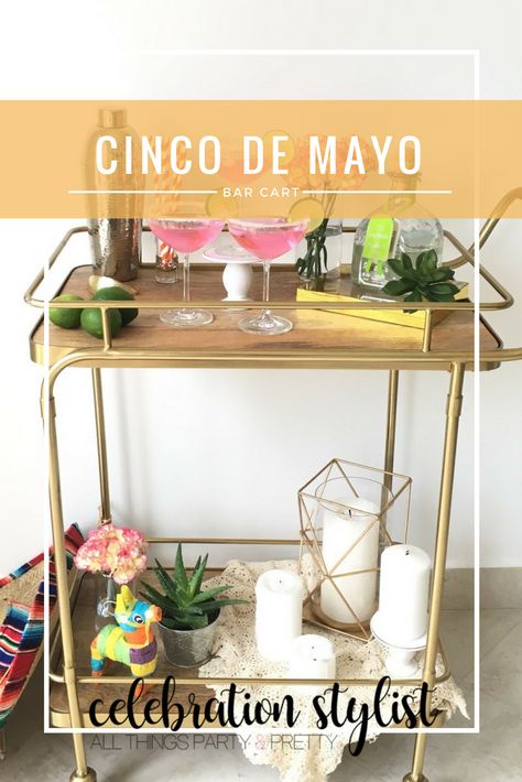 Cinco de Mayo Bar Cart | Popular Party Planning Blog | Celebration Stylist Margarita Bar Cart, Pink Margaritas, Party Bar Cart, Fiesta Party Food, Mexican Bar, Margarita Bar, Cart Ideas, Fun Educational Activities, Cactus Party