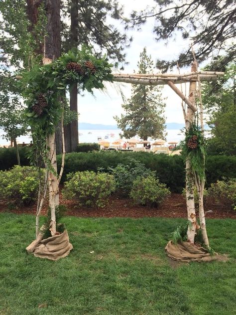 Arches - Birch Arbor — Tahoe Rustic Rentals Birch Arbor, Fall Wedding Arch, Winter Wedding Arch, Rustic Arch, Deco Garden, Fall Wedding Arches, Wedding Arches Outdoors, Wedding Setup, Wedding Arbor