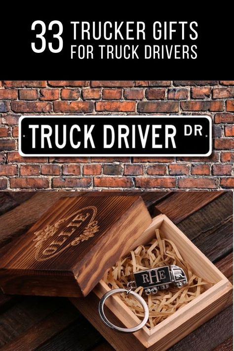 33 Cool Trucker Gifts For Truck Drivers! Here we have a comprehensive list of unique gifts for truck drivers. Discover the best gift ideas for the truckie in your life today! Truck Driver Appreciation Gifts, Truck Driver Retirement Party Ideas, Trucker Wedding, Gifts For Truck Drivers, Truck Driver Wife, Good Gift Ideas, Truck Life, Truck Driver Gifts, Gifts For Truckers