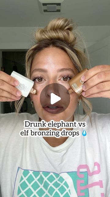 Lainey Ostrom on Instagram: "Elf vs drunk elephant bronzing drops! I love using bronzing drops to give my face a nice tan/glow! I wear it under makeup or by itself. Did you notice a difference between both sides? Comment below! ⬇️  - #elfcosmetics #elfbronzingdrops #bronzingdrops #lightmakeup #sunkissedskin #sunkissedmakeup #makeupreel #makeupreelsvideos #over30makeup #over30 #lightmakeuplook" Elf Glow Drops, Bronzing Drops Makeup, How To Use Bronzing Drops, Best Bronzing Drops, Tan Makeup Look Bronze, Elf Bronzing Drops, Diy Bronzing Drops, Makeup Dups, Drunk Elephant Bronze Drops