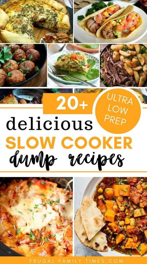 A roundup of 20+ slow cooker recipes that are almost no or very low in prep time. Fast, easy and family friendly. Delicious dump and dash crockpot recipes make making dinner simple when life gets complicated. Included are chili, sliders, ribs, vegetarian options, chicken, eggs and more. Crock pot dump meals make dinner preparation so much easier! #slowcooker #crockpot #easyrecipes Crock Pot Dump Meals, Crock Pot Dump, Crockpot Dump Recipes, Recipes Crock Pot, Food Work, Dump Meals, Pasta Primavera, Crockpot Recipes Beef, Crockpot Dishes