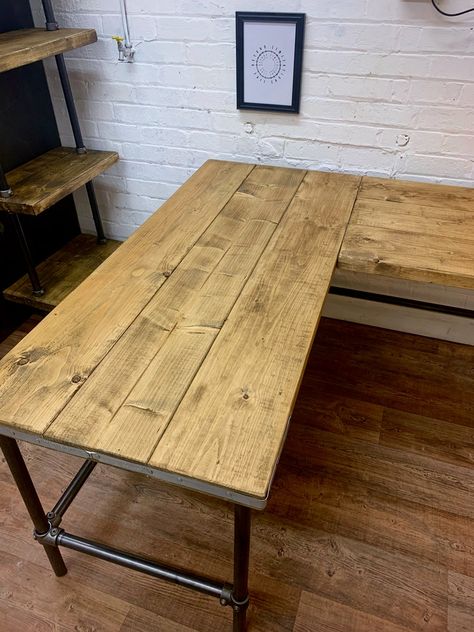 Rustic Scaffold Board CORNER DESK on Steel Pipe Legs Steel | Etsy UK Pallet Desk, Home Office Set Up, Pipe Desk, L Shaped Corner Desk, Awesome Woodworking Ideas, Reclaimed Wood Desk, Steel Desk, Wood Office, Scaffold Boards