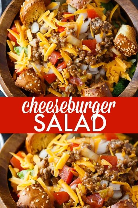 Fruit Salad Recipe Cool Whip, Cheeseburger Salad Recipe, Cheeseburger Salad, Fruit Salad Recipe, Cheeseburger Recipe, Filling Dinner, The Bun, Fruit Salad Recipes, Dinner Salads