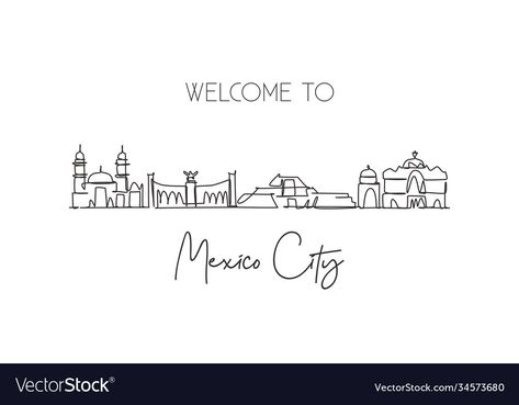 Mexico City Skyline, Skyline Drawing, Mexico Design, City Skylines, City Lifestyle, Awesome Tattoos, Continuous Line Drawing, Insta Ideas, Postcard Printing