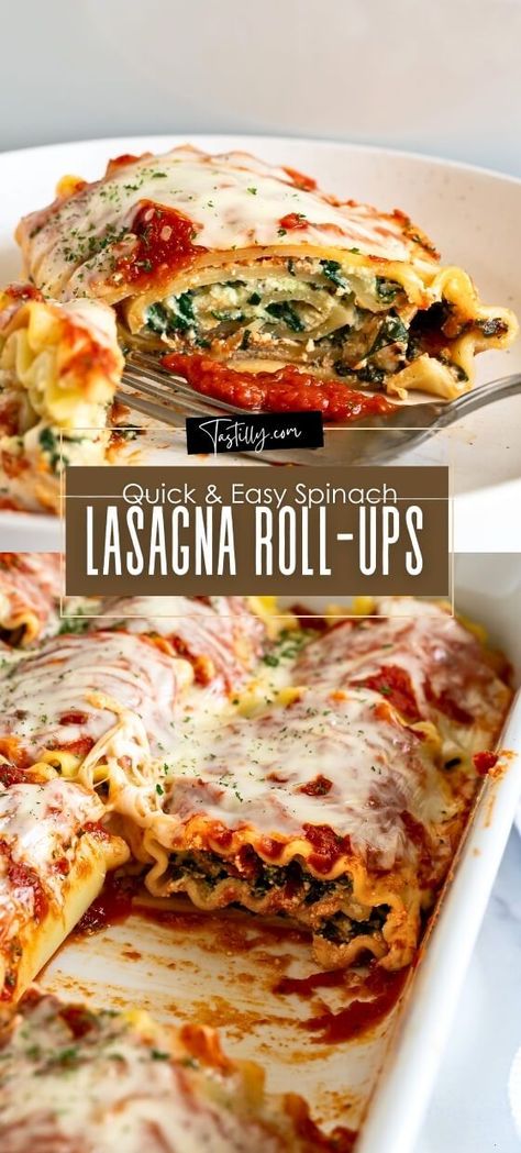 Quick & Easy Spinach Lasagna Roll-Ups – Tastilly No Meat Lasagna Roll Ups, Lasagna Vegetable, Spinach Lasagna Roll Ups, September Meals, Easy Spinach Lasagna, Spaghetti Dishes, Veggie Lasagna Recipe, Spinach Roll Ups, Lasagna Rolls Recipe