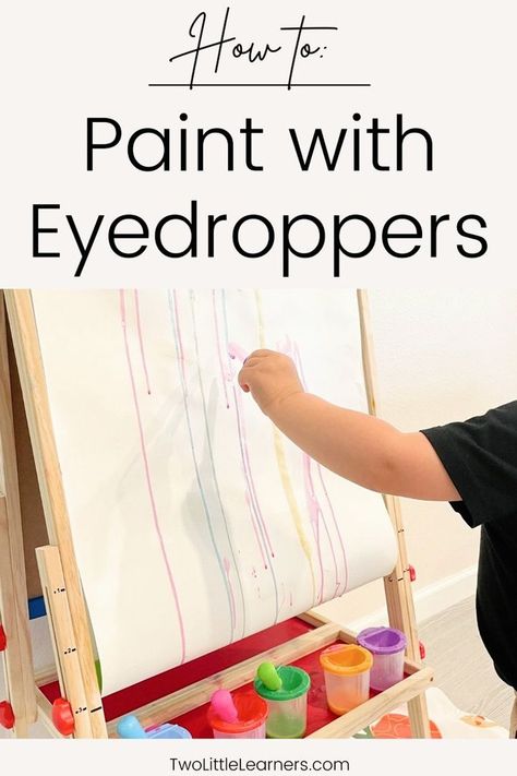 Read all about a fun eyedropper painting for preschoolers or toddlers. Learn about this eyedropper painting activity and pipette painting for kids. Dropper painting is a perfect dropper activity for preschoolers or toddlers. Find out more about this fun toddler activity at twolittlelearners.com Eyedropper Activities, Dropper Activities Preschool, Science Experiments For Kids Preschool, Toddler Painting Ideas, Painting For Preschoolers, Toddler Painting Activities, Preschool Art Lessons, Crafts For Teachers, Kids Painting Ideas