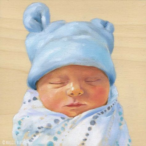 Maggie Hurley Painting For Newborn, Baby Boy Painting, Baby Boy Illustration, Baby Portraits Painting, Newborn Watercolor, Impressionism Flowers, Baby Boy Watercolor, Mother And Baby Paintings, Vintage Baby Pictures