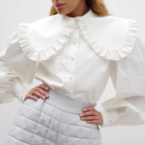 Ruffle Collar Blouse, Fit Clothes, Peter Pan Collar Blouse, Puff Sleeve Shirt, Fits Clothes, White Long Sleeve Shirt, Ruffled Collar, Blouse Material, 가을 패션