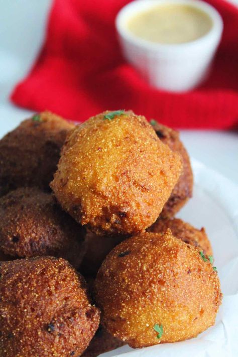 Cajun Hush Puppies Hush Puppies Recipe With Corn, Hush Puppy Recipe, Seafood Entree, Fried Seafood, Hush Puppies Recipe, Hush Puppy, Cajun Pasta, Cajun Dishes, Seafood Entrees