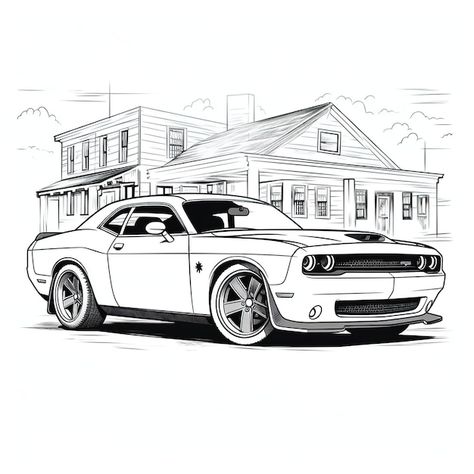 Dodge challenger hellcat standing in a c... | Premium Vector #Freepik #vector #sportscar #fast-car #car-illustration #car-logo Dodge Challenger Illustration, Dodge Challenger Tattoo, Srt Hellcat Drawing, Challenger Tattoo, Dodge Challenger Drawing, Hellcat Drawing, Car Show Room, Drive Drawing, Dodge Art