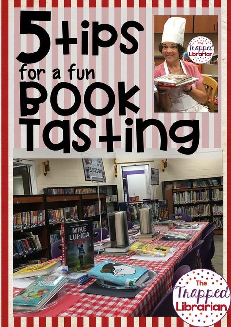 5 Tips for Hosting a Book Tasting Event: The Trapped Librarian shares 5 steps for hosting your own fun book tasting activity in your school library. Book Tasting Ideas, Tasting Activities, School Library Lessons, Elementary Librarian, Book Tasting, Library Lesson Plans, School Library Displays, Library Book Displays, Elementary School Library