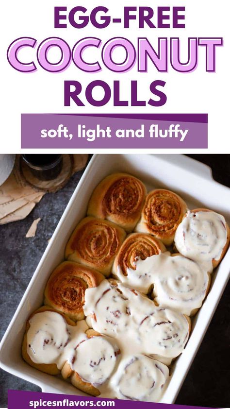 Discover the perfect treat with this coconut rolls recipe! These coconut sweet rolls are light, airy, and filled with a rich, creamy coconut center. Topped with a silky smooth glaze, each bite of this coconut roll bread is simply irresistible. Whether you're a seasoned baker or a beginner, this easy-to-follow recipe will guide you to creating soft, fluffy coconut rolls that are sure to impress. Perfect for breakfast or dessert, these rolls are a delicious way to enjoy the tropical flavor of coco Coconut Rolls Recipe, Coconut Rolls, Fluffy Rolls, Coconut Roll, Polynesian Food, Eggless Baking, Roll Recipe, Simply Irresistible, Sweet Rolls