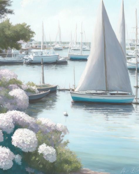 𝐏𝐑𝐈𝐍𝐓𝐀𝐁𝐋𝐄 𝐀𝐑𝐓 | Coastal New England | Soft Natural Coastal Painting | Sailboats + Hydrangeas PRINTABLE Download Coastal Thyme Designs | This is a digital download. Nothing will be mailed to you. Please note that print color may differ from actual photo. Purchase includes one downloadable file. Please let us know if you have any questions regarding downloading your file! Coastal Town Aesthetic, Nantucket Aesthetic, Nantucket Summer, Hamptons Beach House, Nantucket Home, Front Garden Landscape, Maine Coast, Coastal Painting, Coastal Life