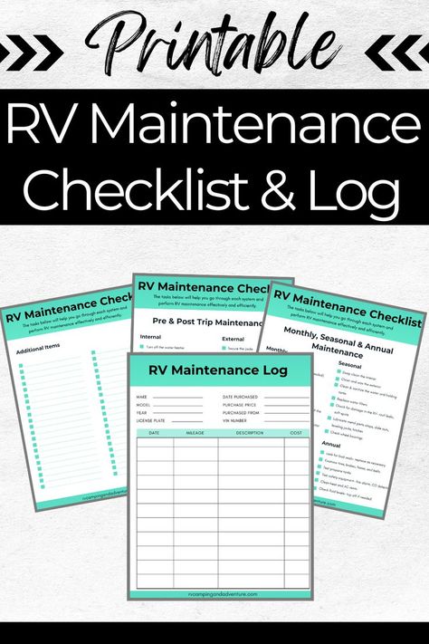 free printable rv maintenance checklist Camper Maintenance Checklist, Rv Maintenance Schedule, Rv Maintenance Checklist, Rv Checklist Free Printable, Rv Necessities, Camping Goals, Camper Checklist, Camping Trip Checklist, Camping Printables