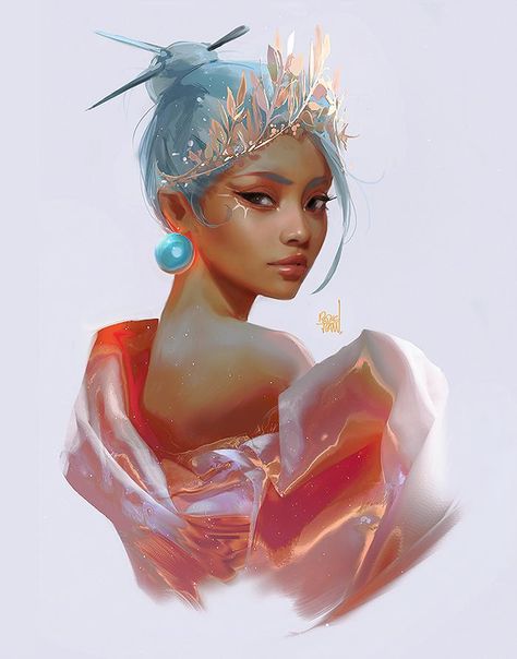 Ross Tran, Arte Fantasy, Digital Art Girl, Character Portraits, Fantasy Character Design, Pretty Art, Portrait Art, Character Design Inspiration, Blue Hair