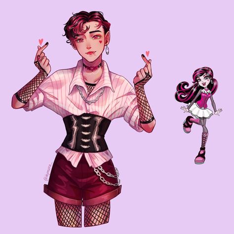 Draculaura Genderbend Fanart, Monster High Genderbend Art, Genderbent Draculaura, Monster High Fanart Draculaura, Genderbend Monster High, Monster High Male Characters, Monster High Draculaura Fanart, Draculaura Genderbend, Male Draculaura