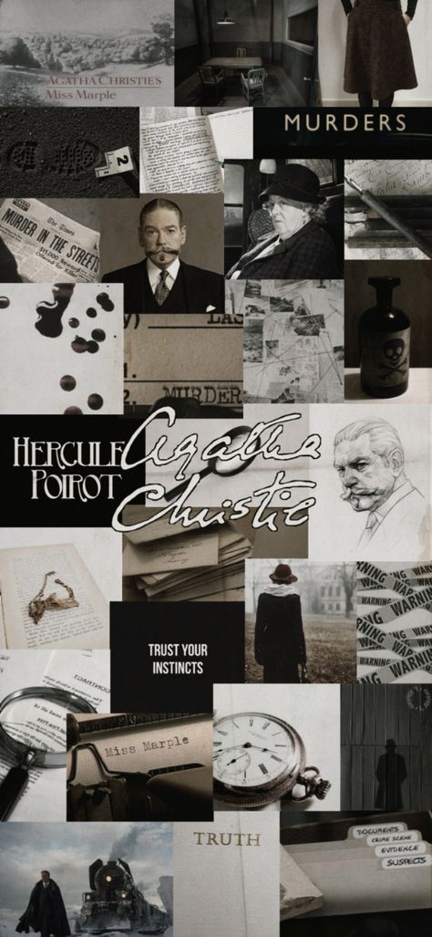 Agatha Christie Poirot, Mystery Aesthetic Wallpaper, Hercule Poirot Wallpaper, Agatha Christie Miss Marple, Detective Wallpapers Aesthetic, Detective Aesthetic Wallpaper, Miss Marple Aesthetic, Wallpaper Backgrounds Criminology Aesthetic, Literature Wallpaper Aesthetic