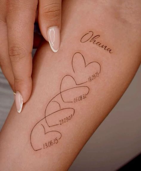 Tattoo For Siblings Names, Siblings Names Tattoo, Sibling Heart Tattoos, 4 Hearts Tattoo, Heart Tattoos With Names, Dolphin Tattoo, Tiny Heart Tattoos, Vacation 2023, Knuckle Tattoos