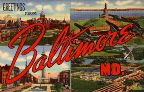 Baltimore postcards Baltimore Art, City Postcard, Baltimore City, Baltimore Maryland, Antique Linens, Baltimore Md, Large Letters, Creative Hobbies, Vintage Postcard