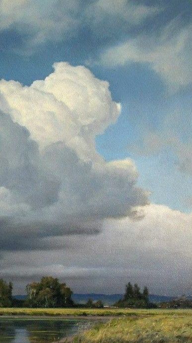 Gauche Painting, Sky Paintings, Green Academia, Art Clouds, Cheap Art, Sky Painting, Still Life Art, Nature Paintings, Nature Aesthetic