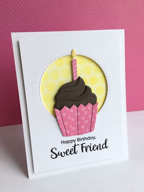 I'm in Haven Paper Birthday Cards, Cupcake Birthday Cards, Happy Birthday Cards Diy, Cupcake Cards, Cupcake Card, Cupcake Birthday, Polka Dot Background, Birthday Cupcake, Wink Of Stella