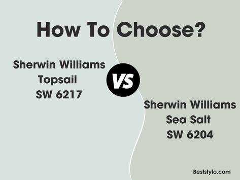 When selecting a soothing, versatile green paint color, popular picks from Sherwin-Williams include Topsail SW 6217 and Sea Salt SW 6204. Both are sophisticated greens that work beautifully throughout homes. But what exactly sets these Sherwin Williams Topsail Bathroom, Sw Sea Salt, Ranch Makeover, Green Kitchen Island, Sea Salt Sherwin Williams, Sherwin Williams White, Balanced Beige, Greige Paint Colors, Bathroom Paint Colors