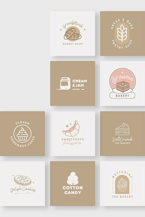 Logos For Bakery Ideas, Logo Design Inspiration Bakery, Baking Branding Design, Dessert Brand Name Ideas, Dessert Logo Ideas, Korean Bakery Logo, Aesthetic Bakery Names, Bakery Names Ideas Logo, Cookies Logo Ideas