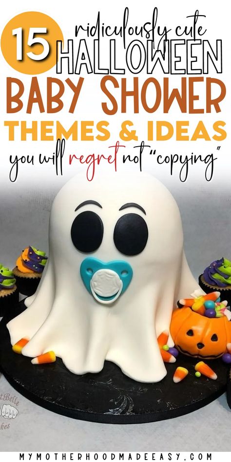 October Shower Ideas, Halloween Baby Sprinkle, Halloween Baby Sprinkle Ideas, Halloween Baby Shower Food Ideas, Halloween Boy Baby Shower Ideas, Halloween Baby Shower Boy, Halloween Baby Shower Cakes For Boys, Baby Shower Halloween Theme Boy, Halloween Baby Shower Ideas Decorations