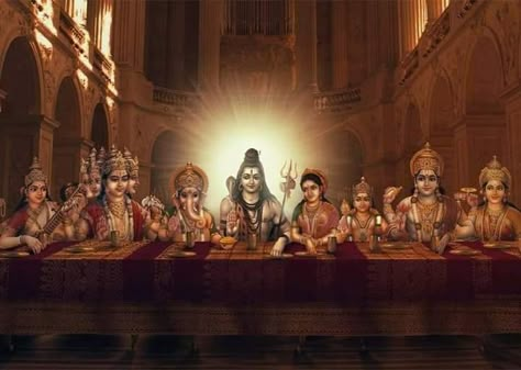 The gods at a table Rudra Shiva, Pictures Of Shiva, Shiva Parvati Images, Lord Shiva Family, Shiva Photos, Hinduism Art, Vedic Art, Shiva Lord Wallpapers, Shiva Shakti