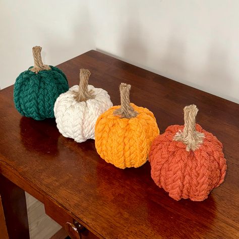 Macrame Pumpkin, Fall Diys, Autumn Decoration, Small Pumpkins, Thanksgiving Centerpieces, Macrame Cord, Table Top Decor, Fall Colors, Fall Decor