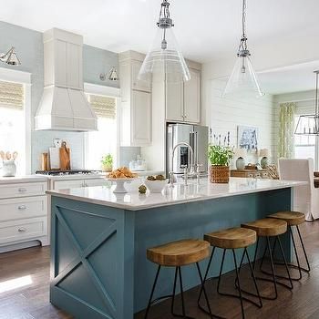 Teal Island, Blue Kitchen Island, Custom Kitchen Island, Kitchen Updates, Teal Kitchen, Kabinet Dapur, Marble Kitchen, Classic Kitchen, Kitchen Island Design