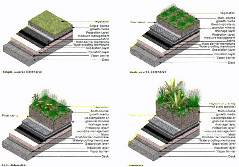 Green House Architecture, Extensive Green Roof, Green Roof Building, Green Infrastructure, Green Roof System, Roof Waterproofing, Civil Engineering Design, Membrane Roof, Green Facade