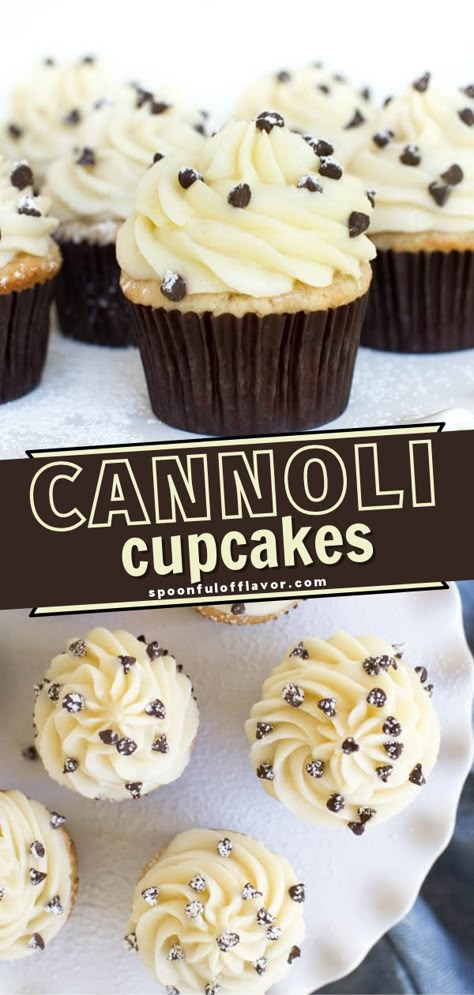 Cannoli Cupcakes, Cannoli Desserts, Cupcake Recipes Unique, Gourmet Cupcake Recipes, Cannoli Cupcake, Cannoli Cake, Cupcakes Christmas, Delicious Cupcakes Recipes, Cannoli Filling