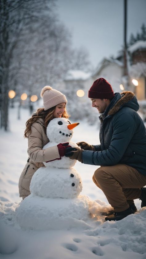 "Winter Fun: Building a Snowman Together" Christmas Stocking Display, Christmas Love Couple, Stocking Display, Winter Couple Pictures, Couple Photography Winter, Building A Snowman, Snow Couple, Snow Photoshoot, Couple Activities