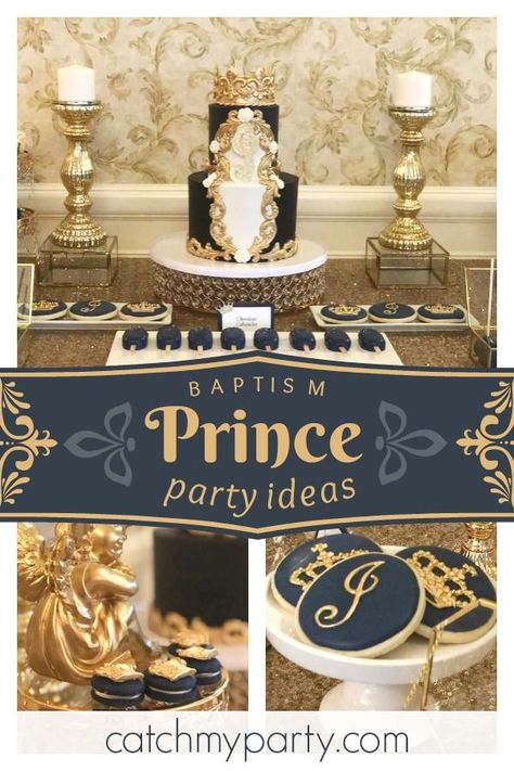 This gorgeous baptism is fit for a prince! Love the amazing cake!! See more party ideas and share yours at CatchMyParty.com  #catchmyparty #partyideas #princeparty #princebaptism #baptism Baptism Themes, Little Prince Party, Prince Birthday Party, Prince Theme, Art Cakes, Christening Ideas, Prince Party, Teddy Bear Party, Prince Birthday