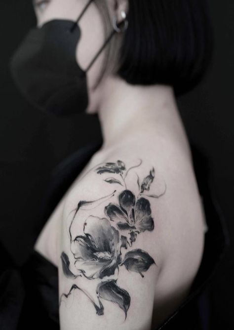 Flower Neck Tattoo, Floral Tattoo Shoulder, Orchid Tattoo, Pink Tattoo, Tattoo Themes, Back Of Shoulder Tattoo, Cute Little Tattoos, Pretty Tattoos For Women, Blossom Tattoo